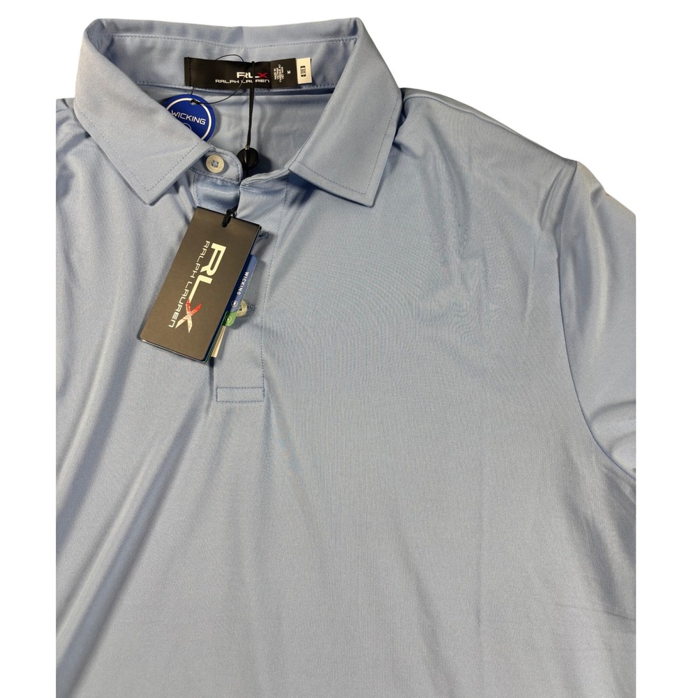 NEW RLX Ralph Lauren Mens Golf Polo Shirt Blue Wicking Short Sleeve Size M
